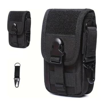 Imagem de Bolsa tática para celular Molle, coldre para smartphone, bolsa utilitária portátil EDC, porta-cartões, organizador, pacote de segurança resistente, adequado para cinto de cintura, preto, 10 x 16,7 cm
