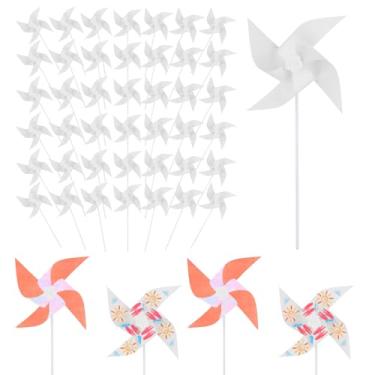 Imagem de 50 peças de cata-ventos de papel faça você mesmo, cata-ventos de papel branco em branco de plástico em branco pequenos cata-ventos para atividades de verão, escola, grupo, creche, casa, divertido