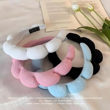 Imagem de Conjunto de pulseiras de spa para lavar o rosto, esponja, maquiagem, cuidados com a pele, tecido felpudo bolha, macio, prepare-se, faixa de cabelo para mulheres, meninas, acolchoada, antiderrapante