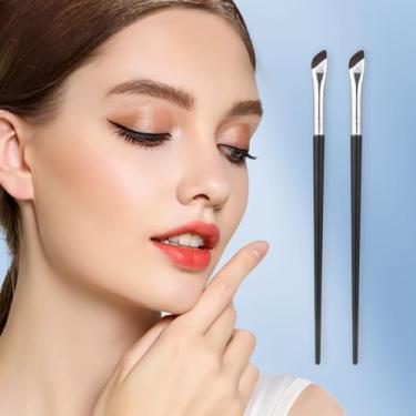 Imagem de 2 pincéis de delineador angular para líquido, gel e pó – Ferramenta de sobrancelha e delineador de borda inclinada ultra-precisa para aplicação profissional de maquiagem