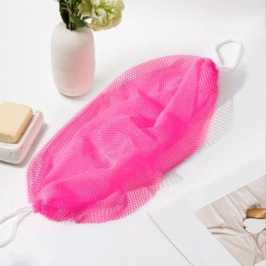 Imagem de Esponja de rede africana, esponja de banho esfoliante corporal, esfregão traseiro para chuveiro com alça de corda, acessórios de banho esfoliante africano, vermelho rosa