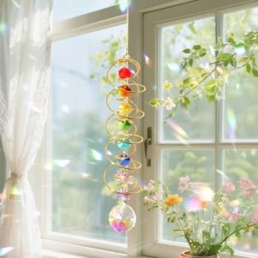 Imagem de Enfeite de cristal espiral para pendurar com contas coloridas e pingente de gota transparente para decoração de janela, jardim, carro, presente (dourado)