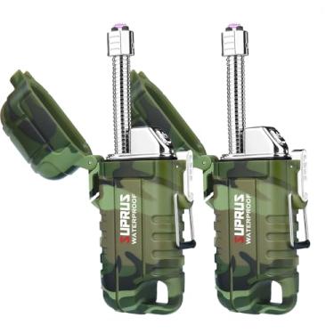 Imagem de SUPRUS Isqueiro à prova d'água, à prova de vento, isqueiros de plasma de arco USB-C recarregável com pescoço expansível e flexível para uso ao ar livre, acampamento e cozinha (camuflagem, 2 unidades)