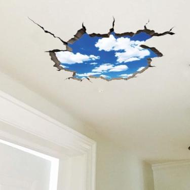 Imagem de Adesivo de parede 3D Break Sky, nuvens 3D, adesivos de parede engraçados, vinil para teto, aquarela, faça-você-mesmo, papel de parede de céu, decoração de arte para quarto, sala de estar, berçário