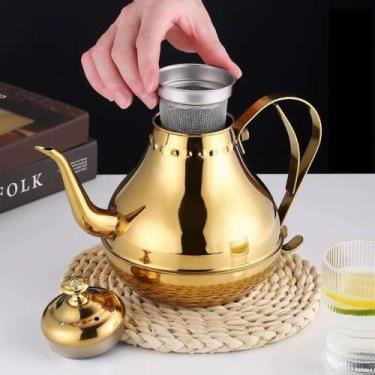 Imagem de Chaleira Aço Inox Escovado 1200ml Bico Fino Cha Cafe Dourado - raleo