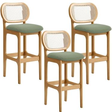 Imagem de Kit 03 Banquetas Altas Para Cozinha Bancada Sala Tela Betta Fixa L02 Bouclê Oliva - Lyam