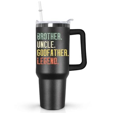 Imagem de Ceovfoi Copo de 1,134 g Godfather para homens - Caneca isolada de aço inoxidável com alça, tampa e canudo, presentes temáticos de padrinho, presentes perfeitos de aniversário/dia dos pais/Natal para