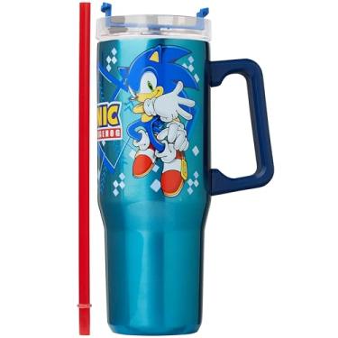 Imagem de Get Trend Copo térmico Sonic the Hedgehog com canudo para crianças, copo reutilizável de aço inoxidável de 947 ml para bebidas quentes e frias, caneca de viagem, presentes para crianças (Blue Sonic