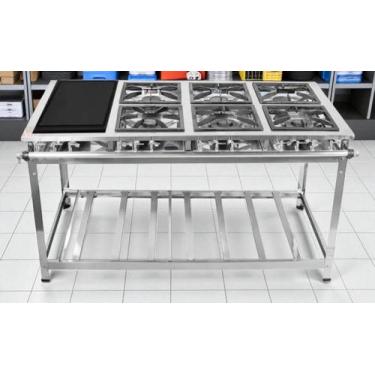 Imagem de Fogão Industrial 6 Bocas com Chapa P7 em Aço Inox Leona - Mr Fogões