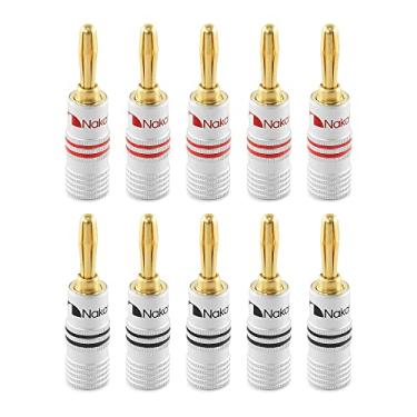 Imagem de Nakamichi Série Excel Plugue banana banhado a ouro 24 k 12 AWG–18 AWG 4 mm para alto-falantes amplificador Hi-Fi receptor AV estéreo home theater cabo de áudio conector de parafuso, 10 peças (5 pares)