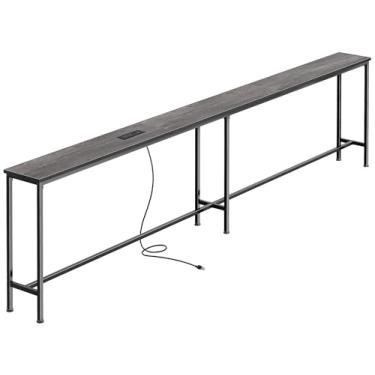 Imagem de SUPERJARE Mesa de sofá de 102,4 polegadas com tomadas elétricas e porta USB-C, mesas de console estreitas de 14 cm, mesas de sofá de entrada com armazenamento, sofá atrás, espaços pequenos, sala de