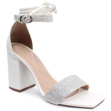 Imagem de Sandália Modarpe Salto Grosso Brilho Feminina B43 (Branco Prata, BR, Adulto, Numérico, 33)