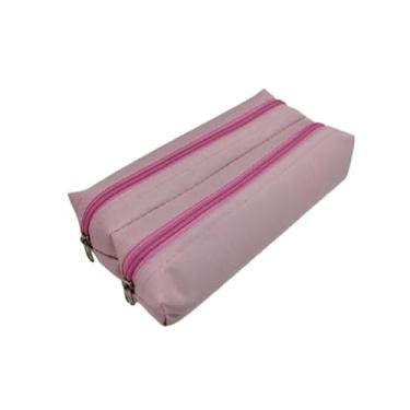 Imagem de Estojo Escolar, Estojo de Lápis, Estojo Duplo Nylon Liso Grande 2 Divisórias Escolar(Rosa bebê)