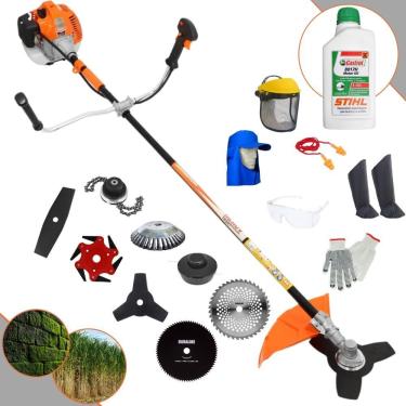 Imagem de Roçadeira Vulcan Vr520h 52cc + Faca 2 Pontas + Faca 40 Dentes + Faca 80 Dentes + Faca 6 Pontas + Trimmer + Escova Rotativa