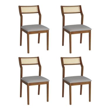 Imagem de Conjunto 4 Cadeiras De Jantar Lagum Jequitibá Terra Encosto Premium Linho Cinza E Corda Náutica
