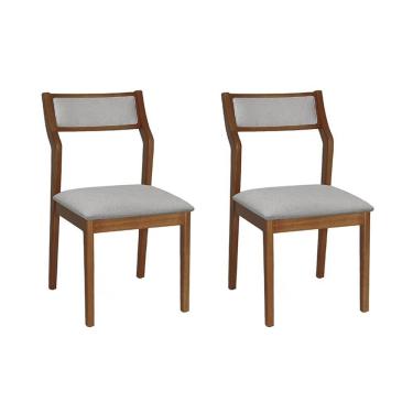 Imagem de Conjunto 2 Cadeiras De Jantar Lagum Conforto Estofada Jequitibá Natural Linho Cinza Palha Sextavada