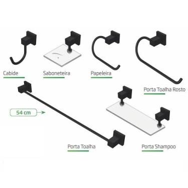 Imagem de Kit Acessórios Para Banheiro Preto Fosco 6 Peças Square Luxo - REAL, P