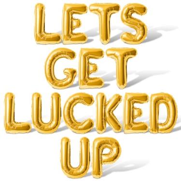 Imagem de Balões de letras de 40,6 cm - LETS GET LUCKED UP - Balão de alumínio Mylar - Banner do Dia de São Patrício (dourado)