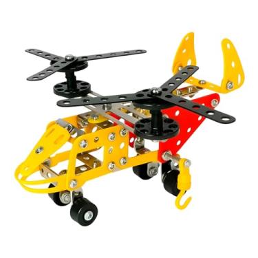 Imagem de Brinquedo Educativo Helicóptero de Construção, Kit com 127 Peças em Metal e Plástico, Amarelo e Vermelho, 22x18x10cm, com Chaves de Montagem, para Crianças Acima de 6 Anos
