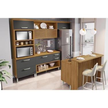 Imagem de Cozinha Modulada Nesher Princesa 5 Peças (1aéreo+2balcões+1paneleiro+1ilha) C6p61 Freijo-grafite-nesher