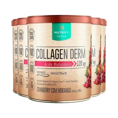 Imagem de Kit 5 Collagen Derm Hialurônico Cranberry Com Morango Nutrify 330g