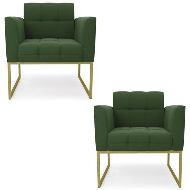 Imagem de Poltrona Base Industrial Dourado Kit 2 Ana Suede Verde - Ibiza