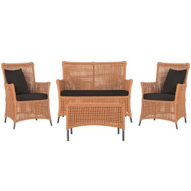 Imagem de Jogo Sofá E 2 Poltronas E Mesa Igapó Preta E9 Trama Original Terra Cota