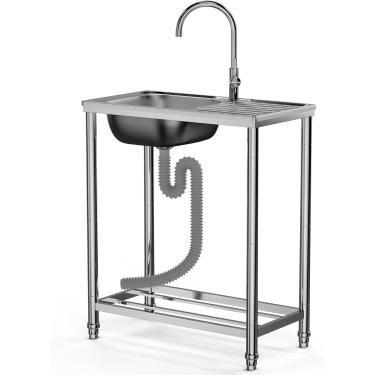 Imagem de Aço Inox Sik Freestadig Sik Uit Commercial Square Sik, Stailess Steel Sigle Bowl Statio Utility Sik Com Torneira Para Garde Kitche Bar Restaurat, 75 * 40 * 82cm