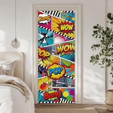 Imagem de arricraft 2 adesivos autoadesivos para porta, 80 cm x 199 cm arte cômica ilustração colorida padrão murais adesivos PVC papel de parede removível decoração para quartos sala de estar