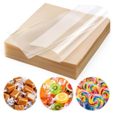 Imagem de Juome Embalagens de doces para doces caseiros, 500 folhas de caramelo, papel de embrulho de celofane transparente natural de 12,7 cm x 12,7 cm para fabricação de doces de chocolate pirulito
