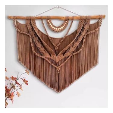 Imagem de Macrame Wall Hanging Tapeçaria de parede artística tecida à mão em estilo boho, grande, para decoração de sala de estar ou cabeceira de cama em casa de família.(120X100CM/47X39in)