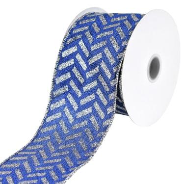 Imagem de Homeford Fita metálica de Natal Chevron Dashes, 6,8 cm, 10 jardas, azul royal