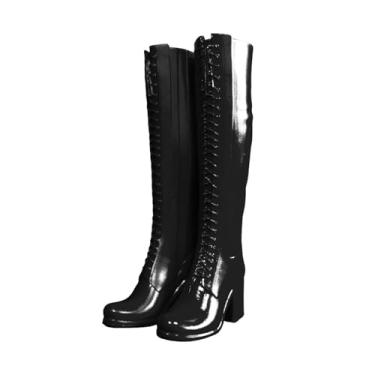Imagem de KiBcsLic Botas femininas de cano alto com bico redondo em escala 1:6, acessórios para bonecas de ação de 30 cm (12 polegadas), para vestir e fantasiar, Preto