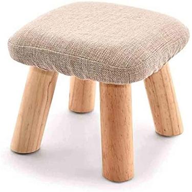 Imagem de SENNIAN Banqueta quadrada de madeira, banqueta criativa para troca de sapatos, banco macio para descanso de pés, capa de linho removível, banco baixo de tecido, para sala de estar, entrada, corredor