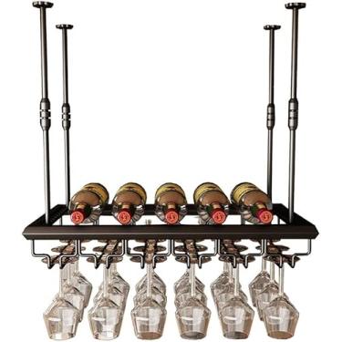 Imagem de Prateleiras de vinho de parede pretas - ferro retrô de metal, suporte de copo de vinho de cabeça para baixo, suporte de ferro industrial pendurado para copos de vinho, prateleira de decoração de teto