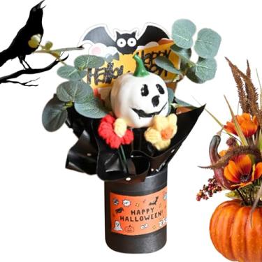 Imagem de Buquês de Halloween – buquê de abóbora para festa – flor artificial com folhas de eucalipto, decoração de festa para decoração de ambiente de Halloween