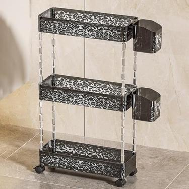 Imagem de Carrinho de armazenamento de acrílico fino com roda bloqueável, unidade de prateleiras móveis de 2/3/4 níveis carrinho utilitário rolante para cozinha e banheiro (cinza, 3 camadas)