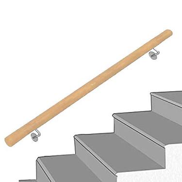 Imagem de SENNIAN Corrimão de escada de madeira, 50 ~ 600 cm, varão de suporte de corrimão de escada antiderrapante para corredor, jardim, parede, lofts, kit de grades de deck (tamanho: 120 cm)