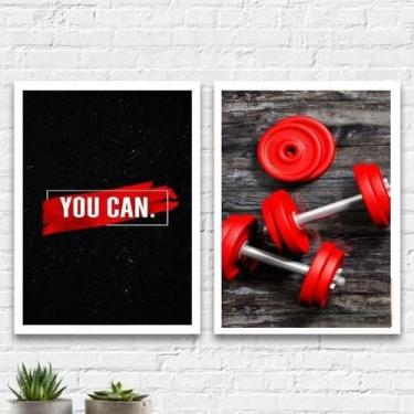 Imagem de Kit Quadros Halteres De Academia You Can 24X18Cm 2 Peças - Quadros On-