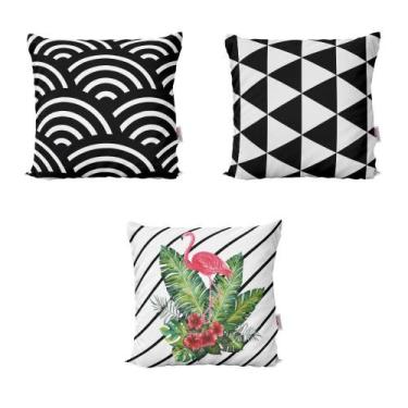 Imagem de Almofadas Decorativas Flamingos Preto/Branco Para Sofá 40X40 - Novadec