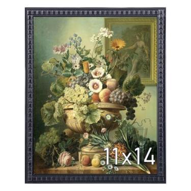 Imagem de Muzilife Moldura de madeira de 28 x 35 cm com capa de vidro HD, moldura vintage em forma de bloco para exibição de imagens 20 x 25 cm com tapete ou 28 x 35 sem tapete, vertical e horizontal na parede