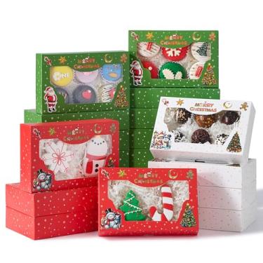 Imagem de Pacote com 12 caixas de presente para biscoitos de Natal verde/vermelho/branco, 17 x 11,5 x 3,8 cm, janela transparente, ideal para embalagem de biscoitos, bolo de macaron, chocolate, trufas, torta de