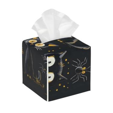 Imagem de Caixa de lenços de couro quadrada à prova d'água gato águia lua bonito organizador de papel facial com cinto inferior cubo estojo de lenços para mesa banheiro escritório mesa carro decorativo