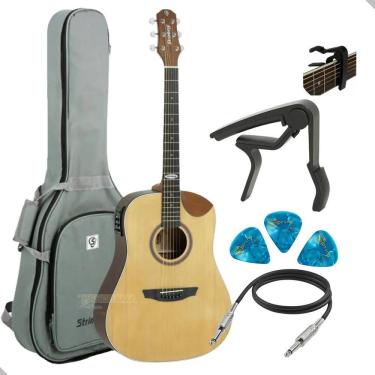 Imagem de Kit Violão Aço Eletrico Strinberg Sd201Hc Ns Natural C/Bag