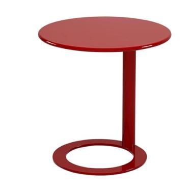 Imagem de Ｂｅｓｇａ Mesa lateral pequena, moderna e minimalista, de metal com base, pequena mesa de pedestal para pátio, banheiro, dormitório, de cabeceira, Vermelho