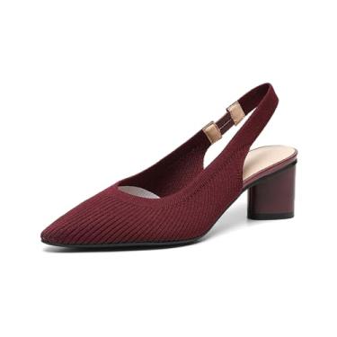 Imagem de AIVYFAJA Sandália feminina de malha de bico fino com tiras elásticas e costas nuas, salto grosso, confortável, casual, sem cadarço, para festa, trabalho formal, Roxo, vermelho, 40