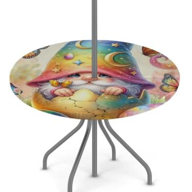 Imagem de hongjinglin Toalha de mesa de Páscoa para uso ao ar livre com orifício para guarda-chuva, toalha de mesa redonda elástica com zíper, impermeável, limpável, para piquenique, festa, pátio, serve para