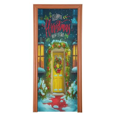 Imagem de Blueangle Capa de porta de guirlanda de Natal elástica - Faixa de porta frontal de tecido elástico para Natal, decoração de festa em casa ao ar livre (726)