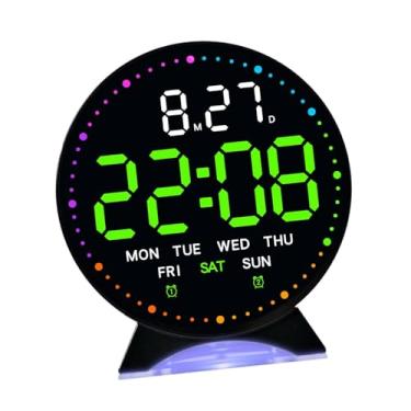 Imagem de WeiLaiKeQi Despertador de cabeceira multifuncional para decoração de casa, relógio digital silencioso com visor LED para cozinha, crianças, adultos e escritório, Preto Verde