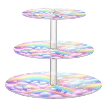 Imagem de Blueangle Suporte redondo de cupcake de 3 camadas – Torre de sobremesa acrílica em espiral de sorvete arco-íris, suporte de sobremesa em camadas antiderrapante para chá de bebê, aniversário, festa de